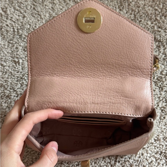 Tory Burch Classic Pink/Gold Leather Mini Kira Crossbody Bag - Picture 6 of 11